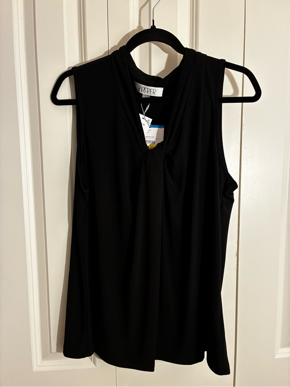 NWT Kasper Black Sleeveless Knot-Front V-Neck Tank